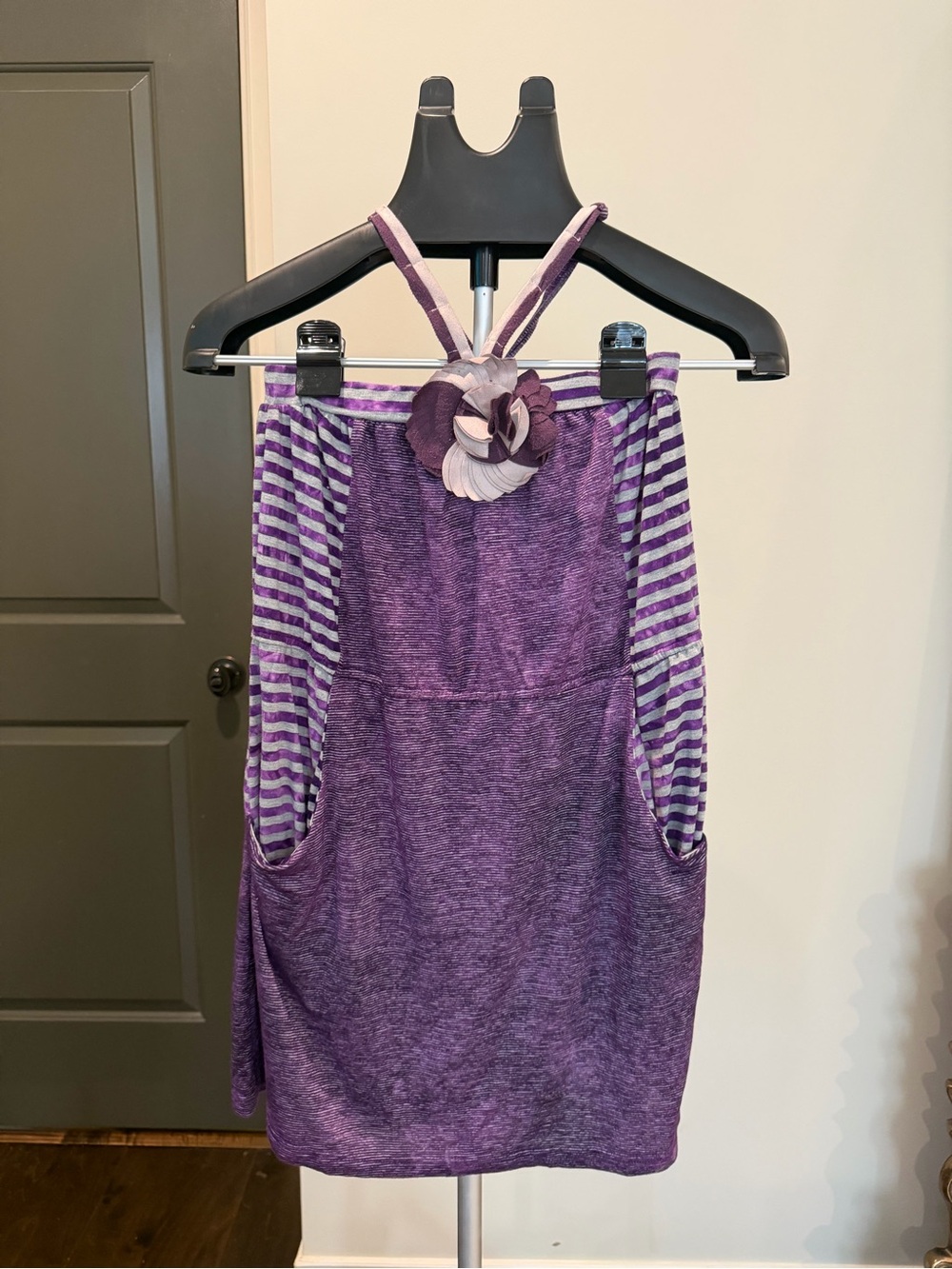 Lulumari Purple Striped Flower Detail Pocket Sundress Size S